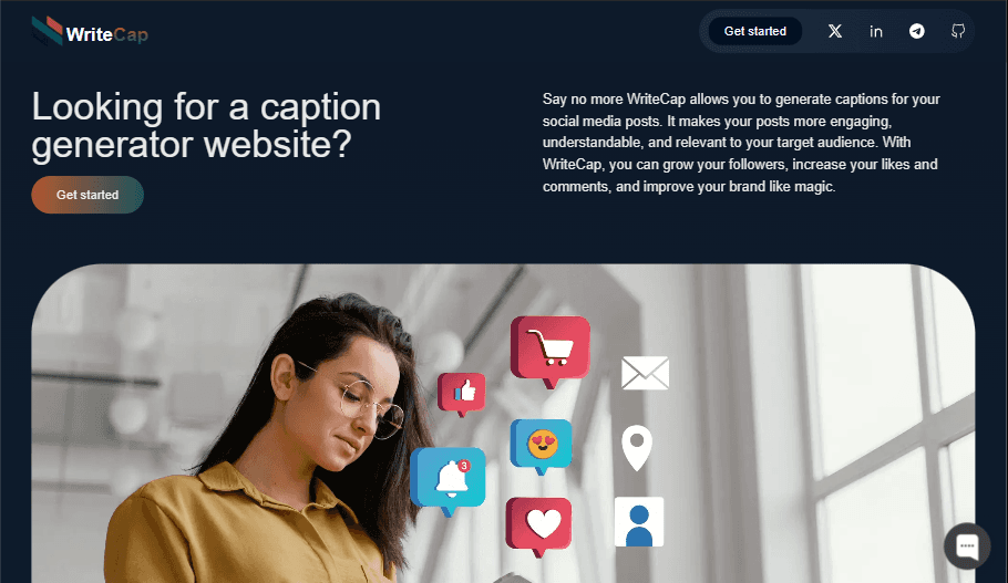The WriteCap homepage: Looking for a caption generator website?